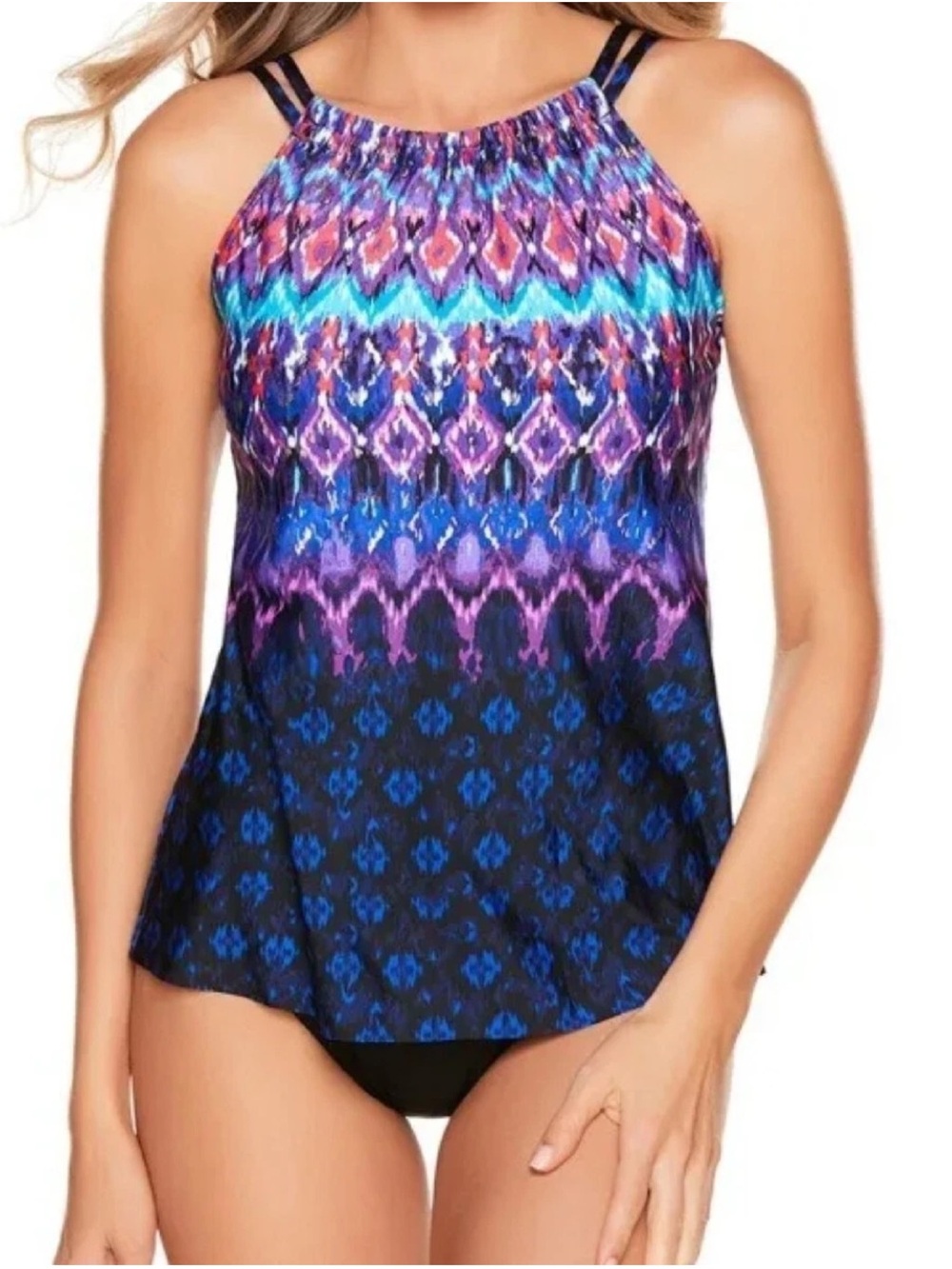 Miraclesuit Blue Purple Printed High-Neck Tankini Top